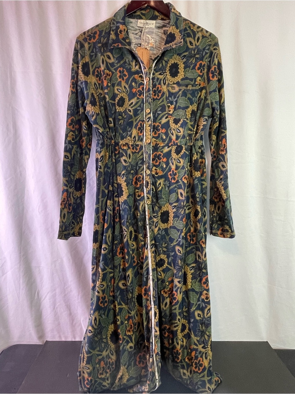 NATURAL LIFE Floral Button-Front Long Sleeve Maxi Dress NWT Size Medium